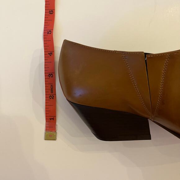 Michael Kors Cognac Leather Ankle Boots 37 US 6 6.5 Low Heel Pointed Toe Italy - Picture 13 of 13